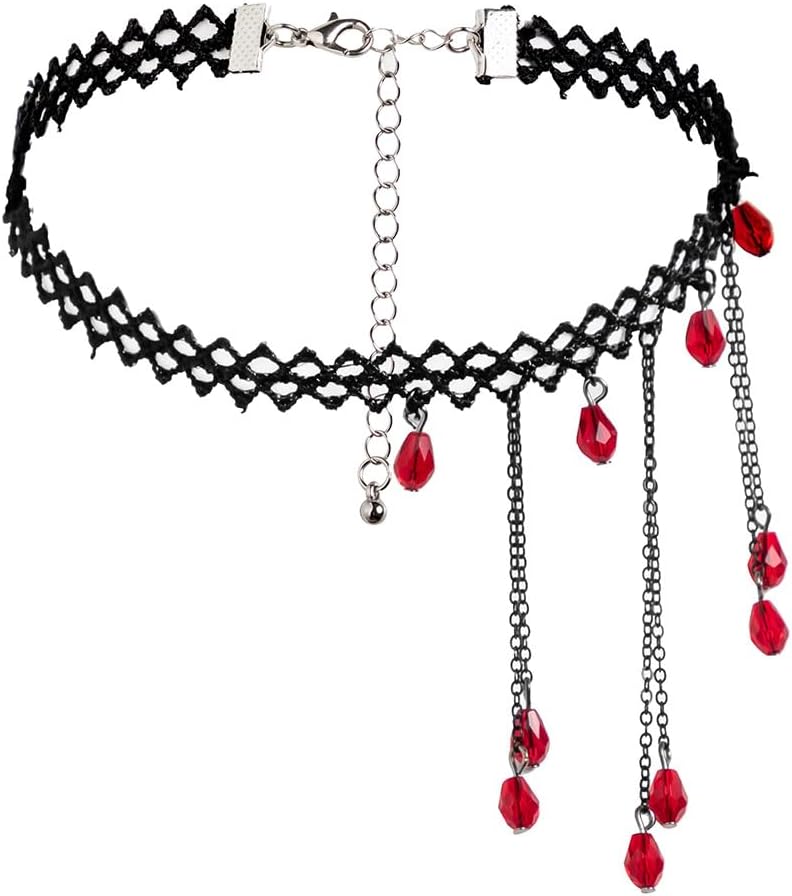 MIFYNN Vintage Gothic Blood Drop Tassel Pendant Necklace Red Water Drop Choker Necklace Punk Style Necklace Dark Tear Drop Y Necklace Halloween Necklace Jewelry for Women - Image 5